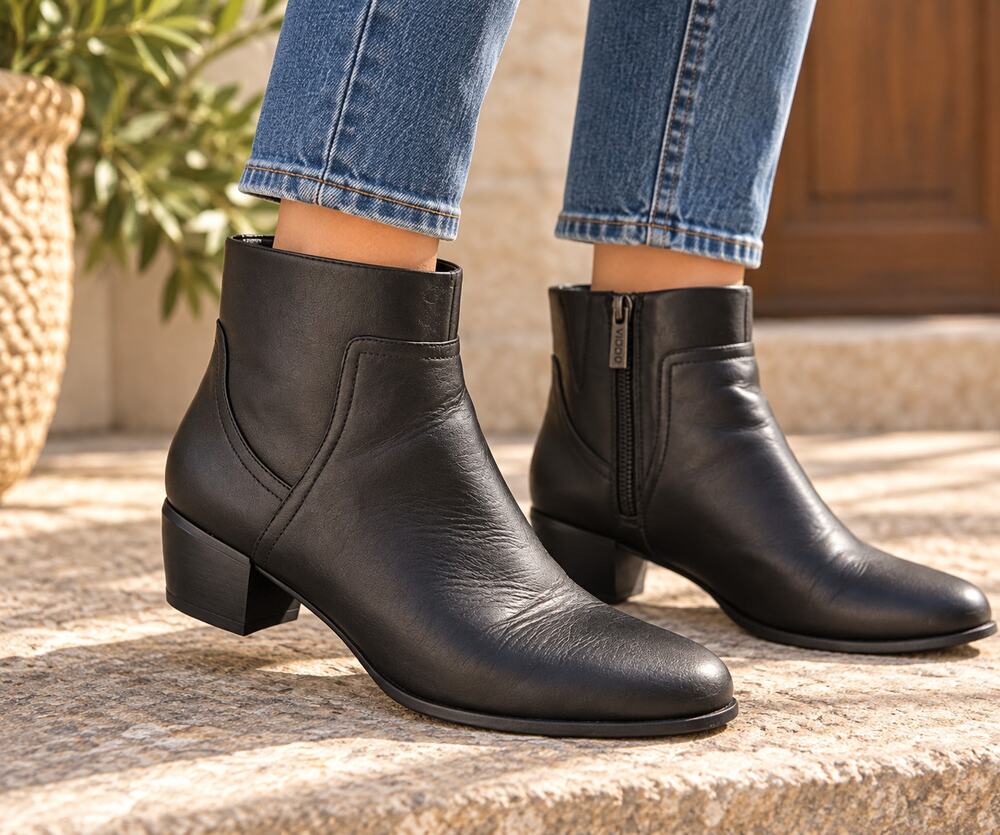 Vionic Kamryn Black Leather Waterproof Ankle Boots Booties 8